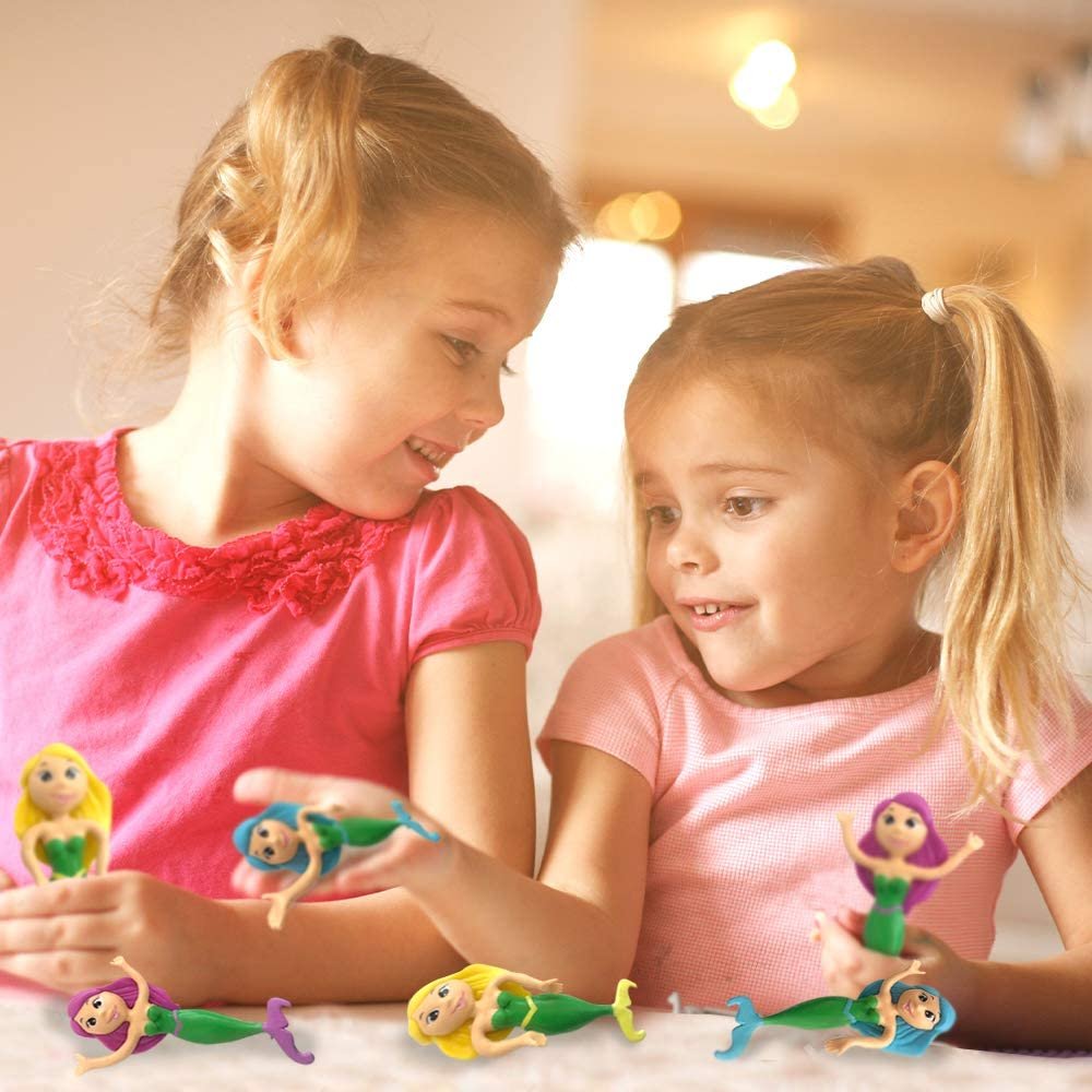 Bendable Mermaid Figures, Set of 12 Flexible Magical Figurines, Stress Relief Fidget Toys for Kids, Birthday Party Favors, Goodie Bag Stuffers, Piñata Fillers for Boys and Girls