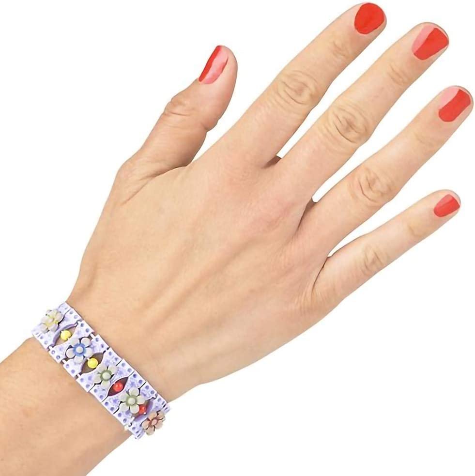 Beaded Stretch Flower Bracelets - Pack of 12 - Novelty Wristbands with Floral Design and Assorted Colors - Cute Party Favor, Carnival Prize, Toy Jewelry Bracelets for Kids and Adults