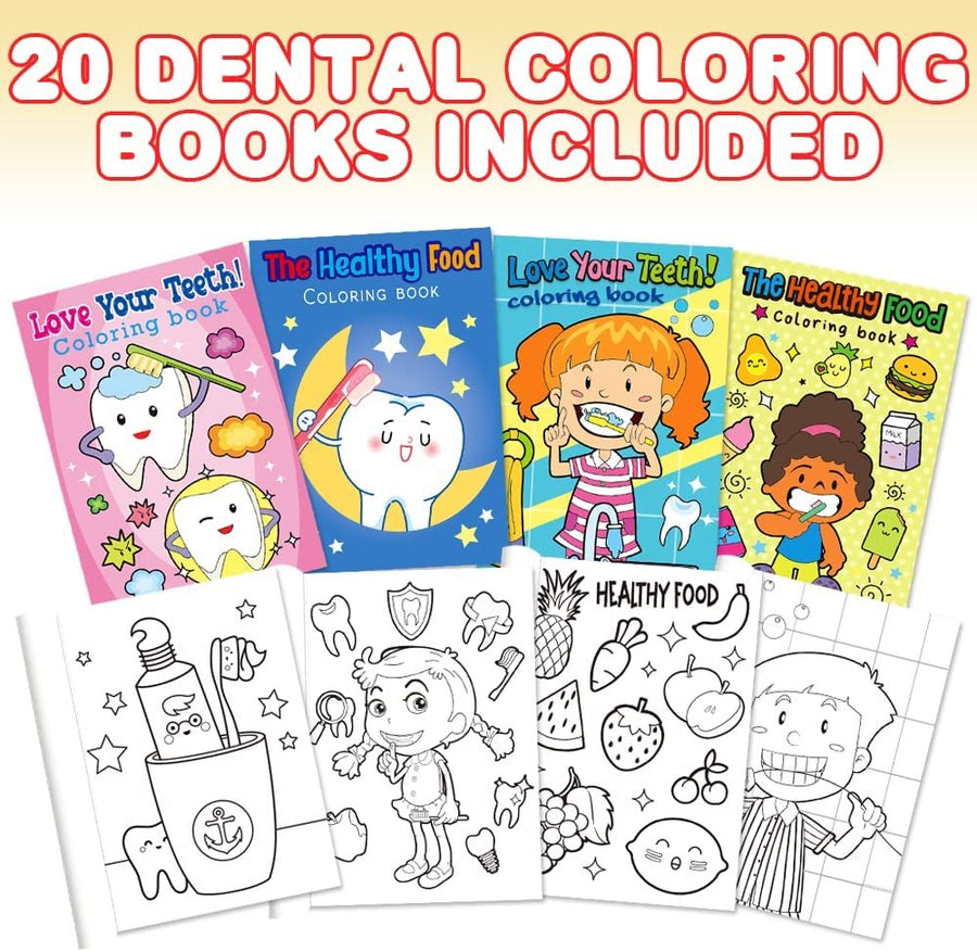 Dental Coloring Books for Kids, Set of 20, 5 x 7" Small Color Booklets, Dentist Office Giveaways, Favor Bag Fillers, Birthday Party Supplies, Art Gifts for Boys and Girls