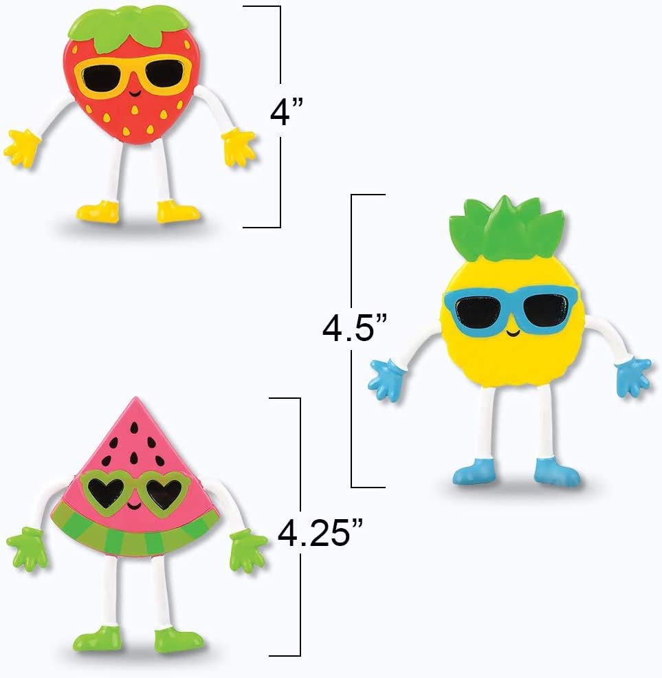 Cool Fruit Bendable Figures, Set of 24 Novelty Fruit Shaped Bendy Figurines, Stress Relief Fidget Toys, Birthday Party Favors, Goodie Bag Stuffers, Piñata Fillers for Kids