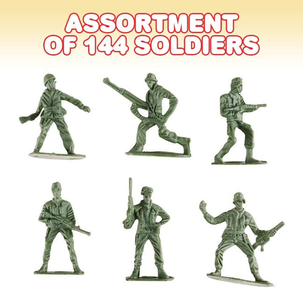 Little Green Army Men Toy Soldiers, Bulk Pack of 144 Military Toys Figurines, Plastic Army Guys Playset, Action Figures in Assorted Poses, Fun Gift and Party Favors for Boys and Girls