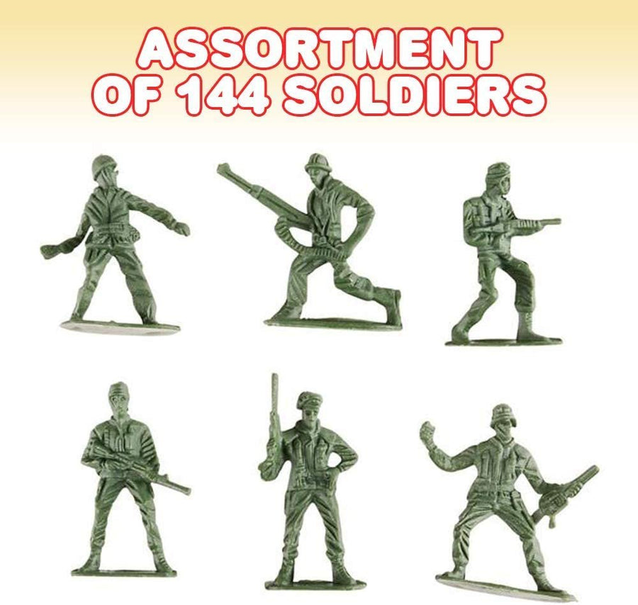 Little Green Army Men Toy Soldiers, Bulk Pack of 144 Military Toys Figurines, Plastic Army Guys Playset, Action Figures in Assorted Poses, Fun Gift and Party Favors for Boys and Girls