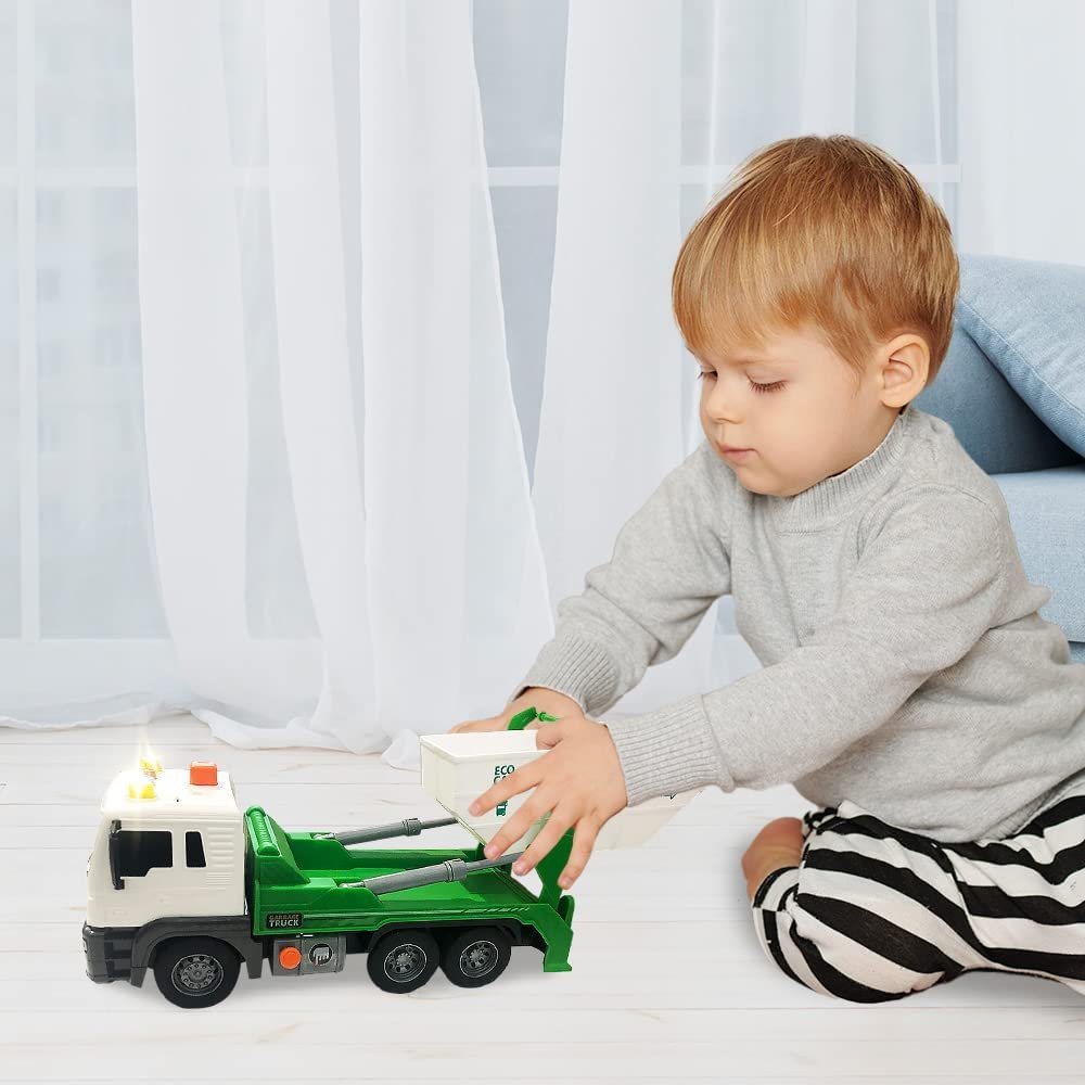 Sanitation Trucks Set, Pack of 2, Light Up Garbage Trucks for Boys and Girls with Movable Parts, Sound, and LEDs, Push and Go Toy Sanitation Truck Set, Car Toys for Kids Ages 3 and Up