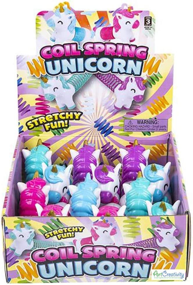 Rainbow Spring Unicorn Toys for Kids, Set of 12, Cute Unicorn Gifts for Girls and Boys, Fun Princess Birthday Party Favors and Goodie Bag Fillers, Stress Relief Fidget Toys, 4 Colors