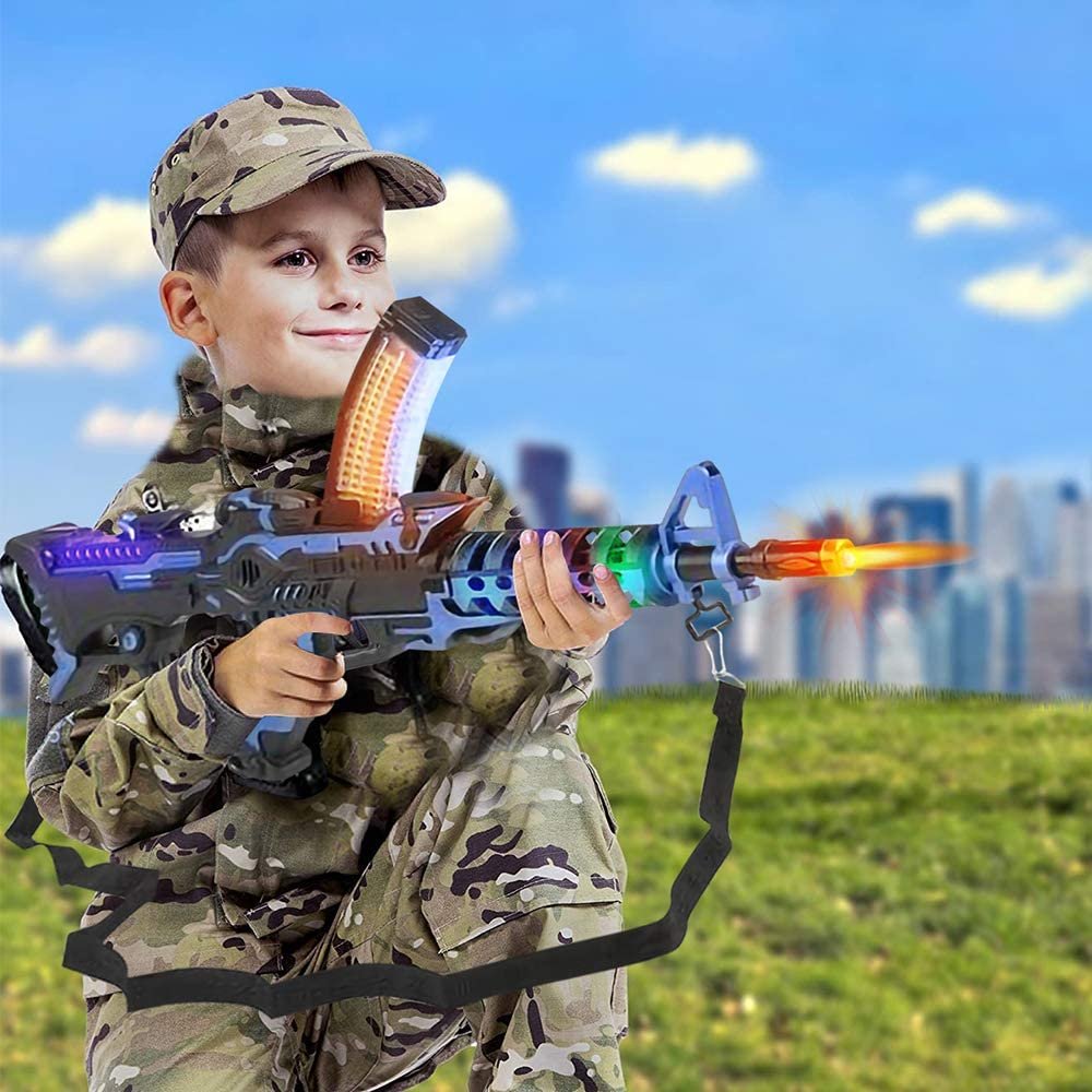 Light Up Space Rifle Toy Gun, Cool LED and Sound Effects, 20.5" Pretend Play Military Submachine Pistol with Batteries Included, Great Gift for Boys and Girls