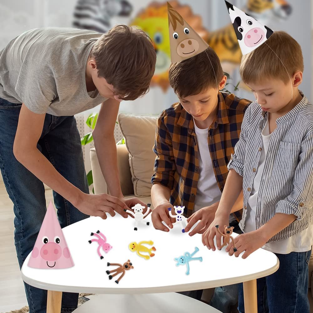Mini Bendable Farm Animal Toys, Set of 48, Barnyard Animal Toys for Kids in 6 Designs, Portable Stress Relief Toys for Kids, Barn Birthday Party Favors for Kids and Pinata Stuffers