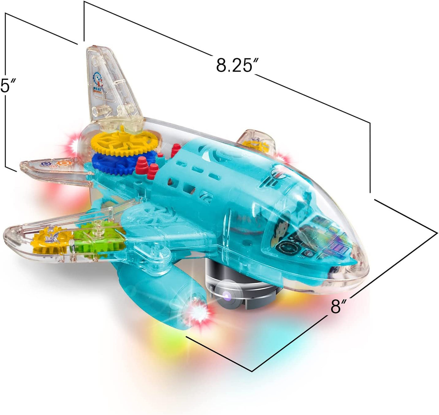 Light Up Transparent Airplane Toy for Kids, 1PC, Bump and Go Kids Airplane with Colorful Moving Gears, Music, and LED Effects, Toy Airplane For Toddlers 1-3, Fun Toddler Boy Toys Ages 3+