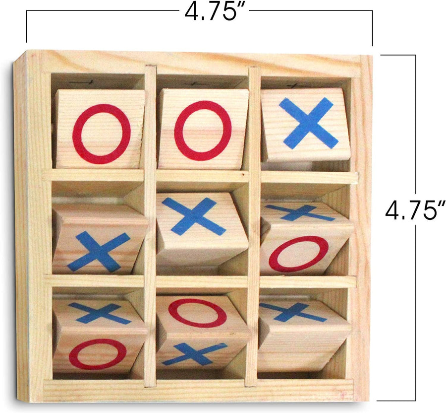 Gamie Wooden Tic-Tac-Toe Game, Small Travel Game with Fixed Spinning Pieces, Classic Wood Game for Kids, Fun Indoor Game Night Activity for Boys and Girls