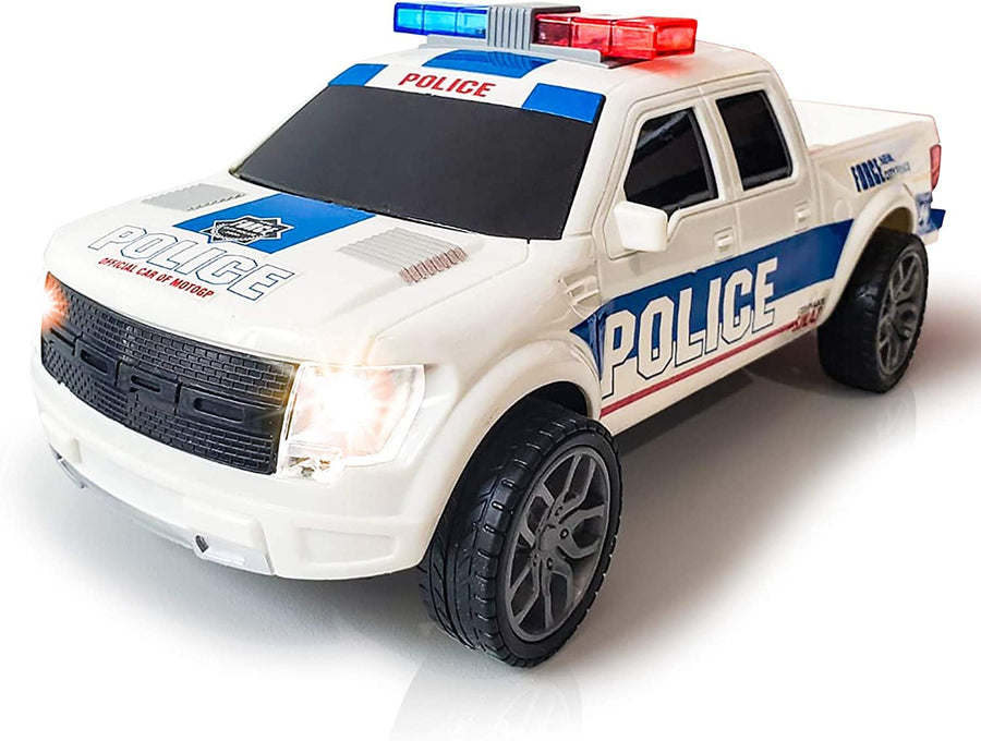Police Car Pickup Truck with LED Headlights and Sirens, Light-Up Push and Go Police Car Toy, Police Monster Trucks, Toy Trucks for Kids, Toddler Boy, Toy Cars for 2 Year Old Boys