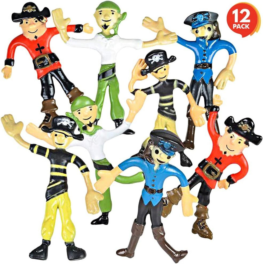 Bendable Pirate Figures, Set of 12 Flexible Men, Birthday Party Favors for Boys and Girls, Stress Relief Fidget Toys for Kids and Adults, Goody Bag Stuffers, Piñata Fillers
