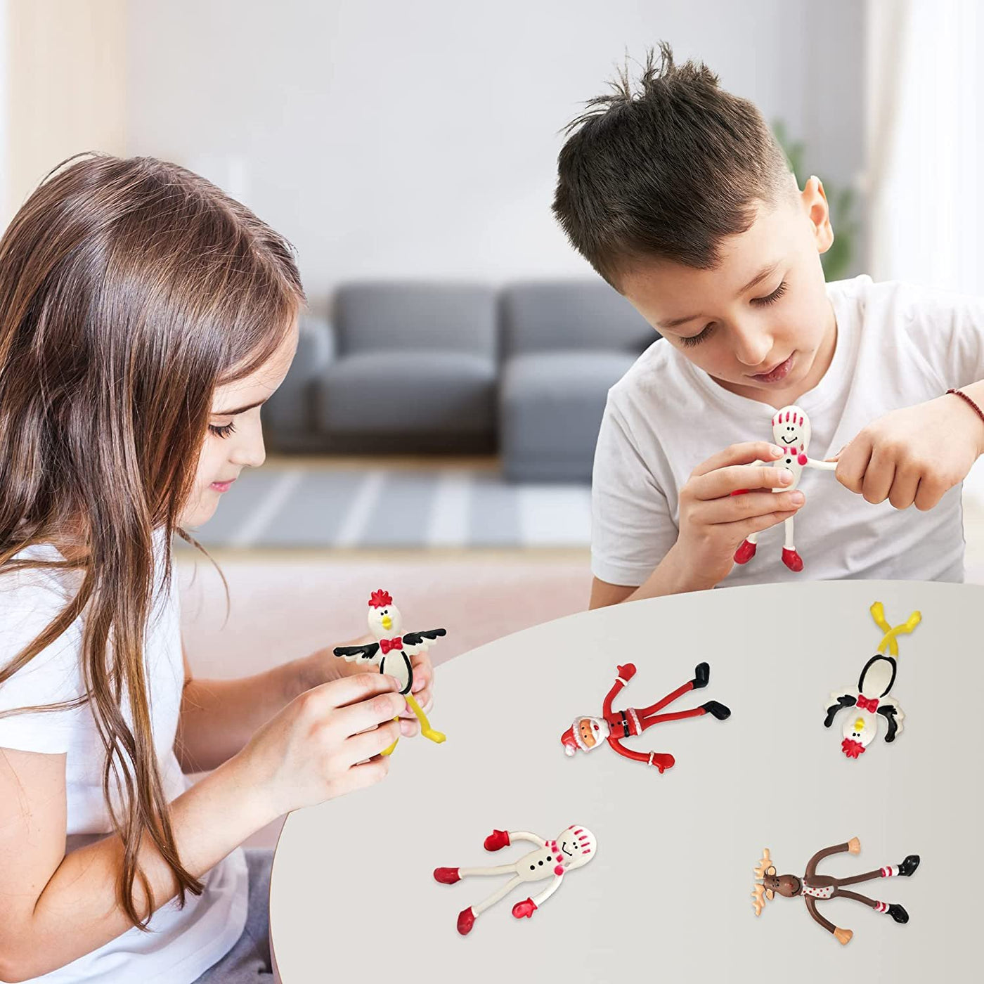Christmas Bendable Figurines, Set of 12, Fidget Christmas Toys with Reindeer, Santa, Snowman, & Penguin Characters, Great as Christmas Party Favors and Holiday Stocking Stuffers for Kids
