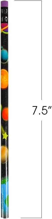 Space Design Pencils, Set of 24, Cool Space-Themed Writing Pencils with Erasers, Birthday Party Favors, Party Goody Bag Fillers, Teacher Supplies for Classroom