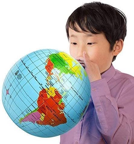 Inflatable World Globe Ball Set by - Set of 6 Print Blue and Clear - Colorful Earth Map, 16" Inflatable Beachball for Pool, Summer Fun Toys for Kids, Learning and More