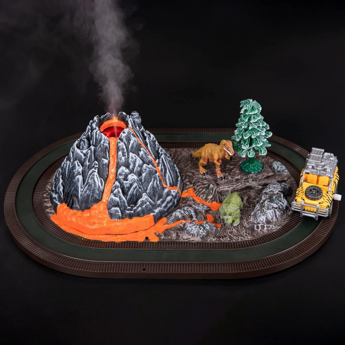 Volcano Dinosaur Playset for Kids, Mist Spouting Volcano Play Set, Dinosaur Toys for Boys, Volcano Science Kit, Volcano Toy Set with Simulated Volcanic Eruptions, Sounds, Wind-up Truck