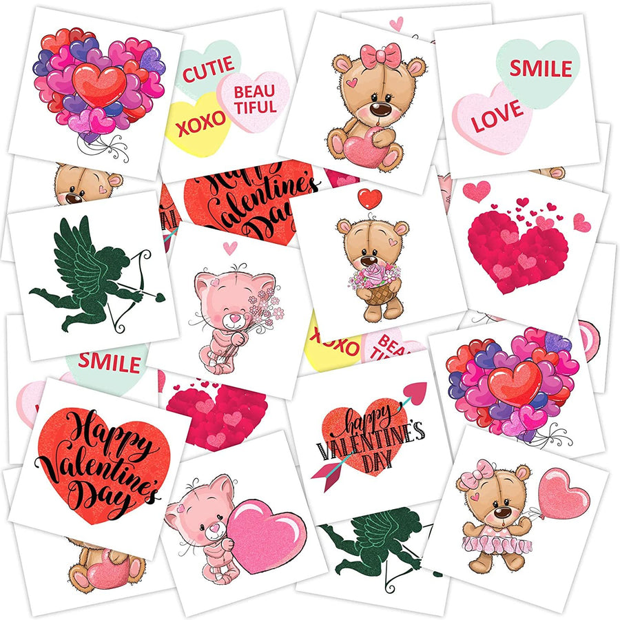 Valentines Glitter Tattoos for Kids, Temporary Tattoos in 12 Cute Designs, 144 Pack