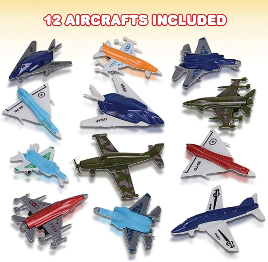 Aircraft Toy Playset, Set of 12, Fighter Jet Toys in Assorted Colors and Designs, Great Birthday Party Favors, Goodie Bag Fillers, Gift Idea for Kids