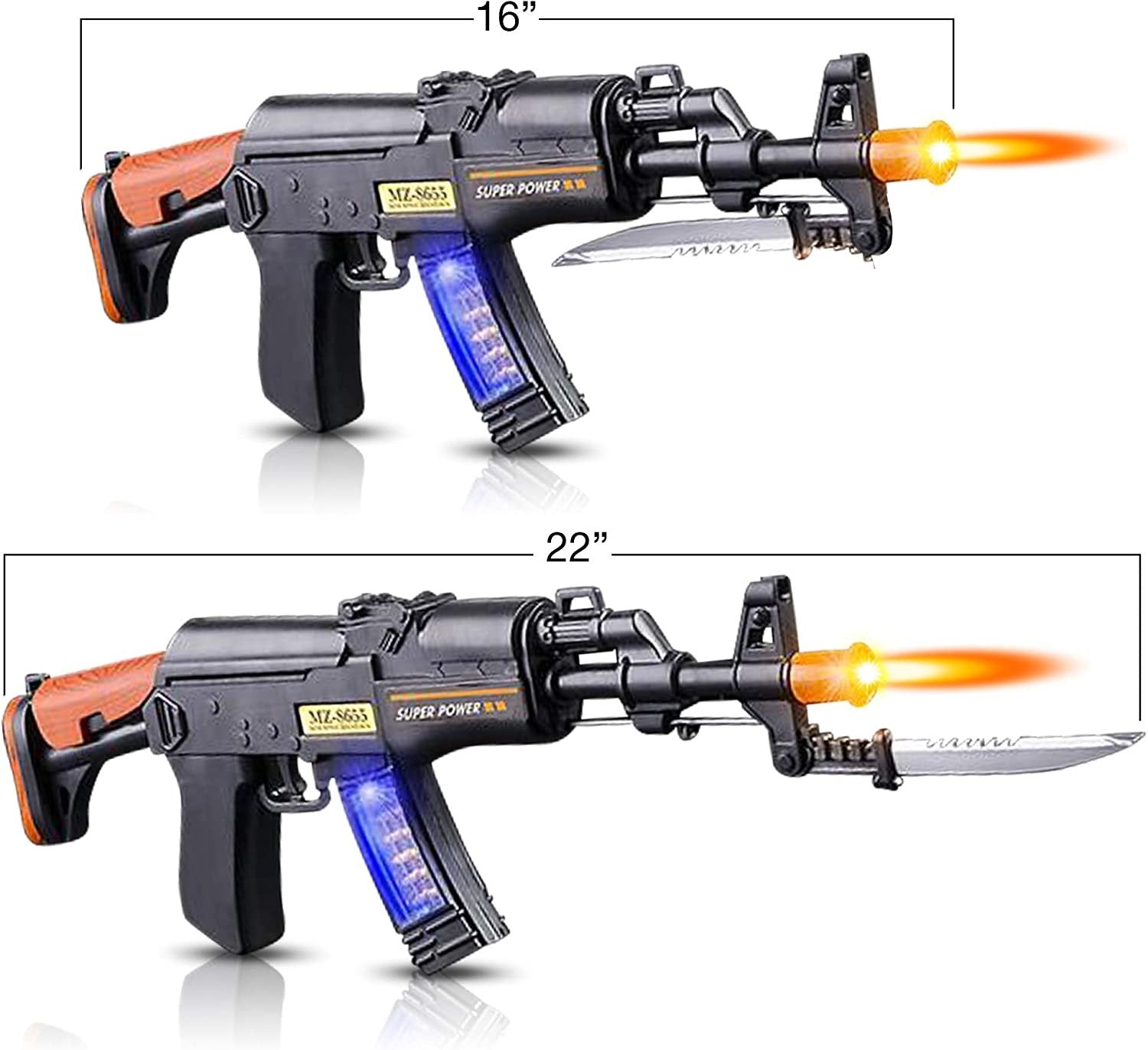 Light Up Toy Machine Gun with Folding Bayonet by ArtCreativity, Cool LED, Sound and Vibration Effect, 16" Pretend Play Military Submachine Pistol, Great Gift for Boys and Girls
