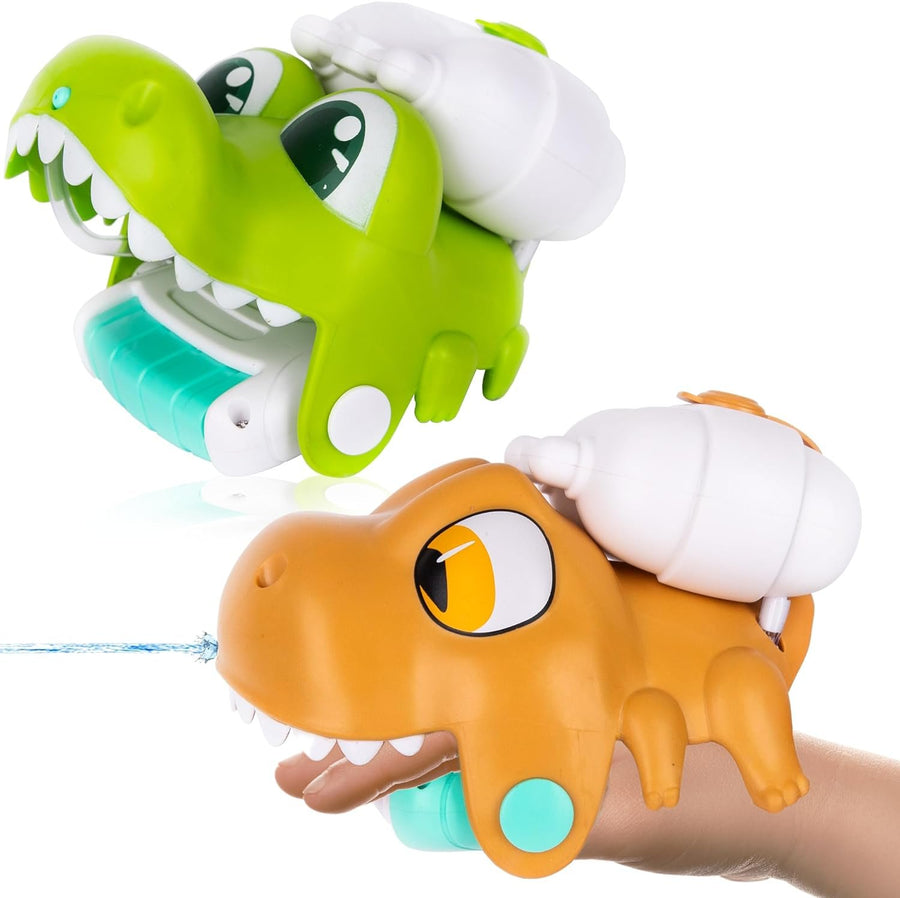 Squirt Toy Wrist Gun - Set of 2 Animal Water Guns - Small Water Guns for Kids - 1 Crocodile and 1 T-Rex Design - Water Squirt Toy for Kids - Squirt Guns for Bath or Outdoor Summer Fun