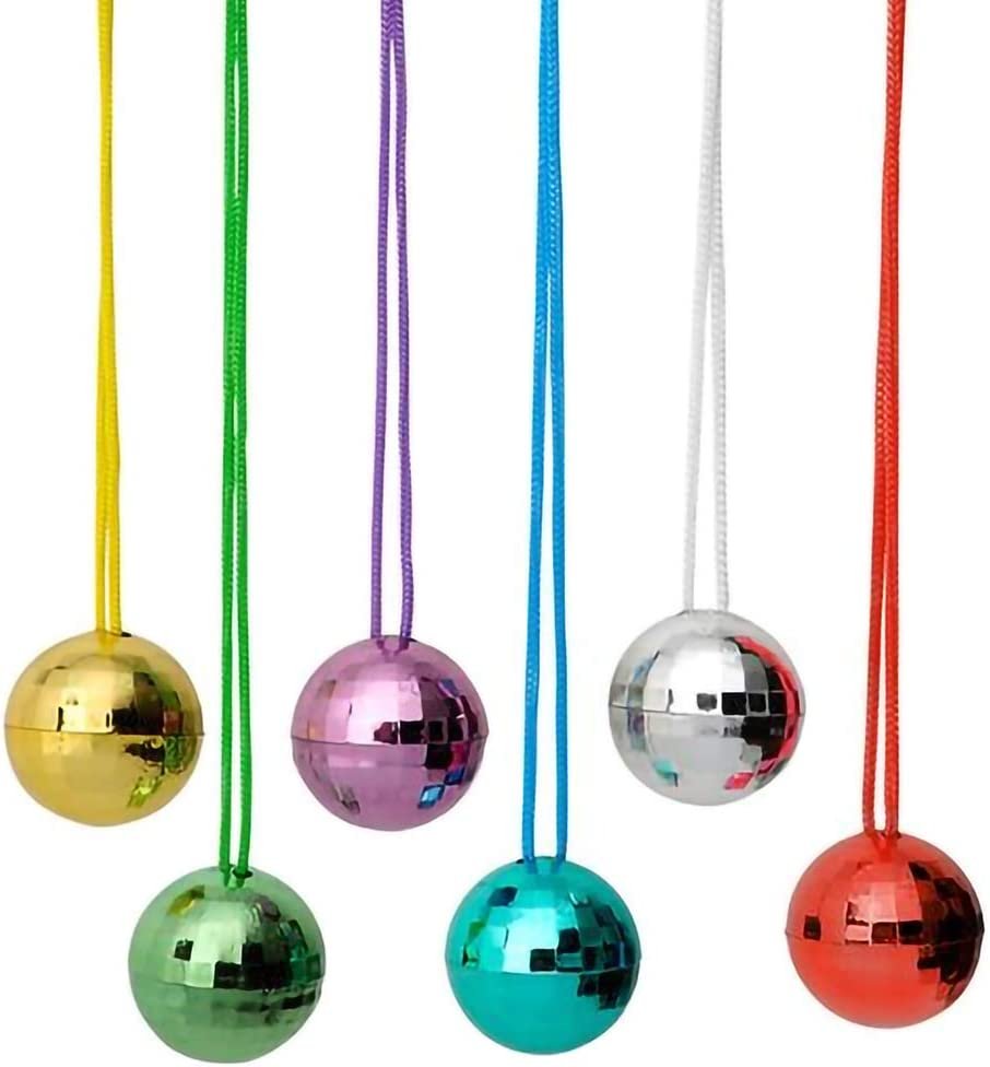 Assorted Colors Disco Ball Necklaces, Pack of 12, Disco Theme 70s