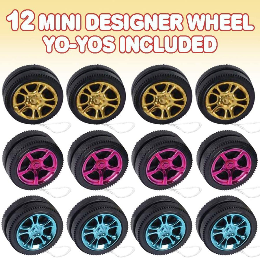 Mini Designer Wheel Yoyos for Kids, Pack of 12, Plastic Yo-Yo Toys in Assorted Colors, Birthday Party Favors, Goodie Bag Fillers, Holiday Stocking Stuffers, Classroom Prizes