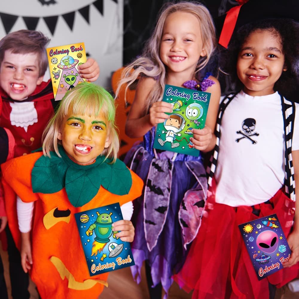 Assorted Mini Alien Coloring Books for Kids, Pack of 20, Small Color Booklets in 4 Designs, Alien Party Favors for Kids, Outer Space Goodie Bag Fillers for Boys and Girls