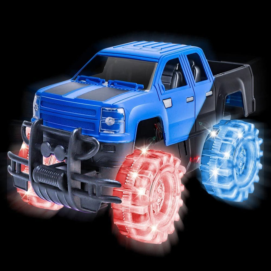 Light Up Blue & Black Monster Truck, 1 Piece, 8" Toy Monster Truck with Flashing LED Tires & Batteries, Push n Go Car Toys for Kids, Fun Gift for Boys & Girls Ages 3 & Up