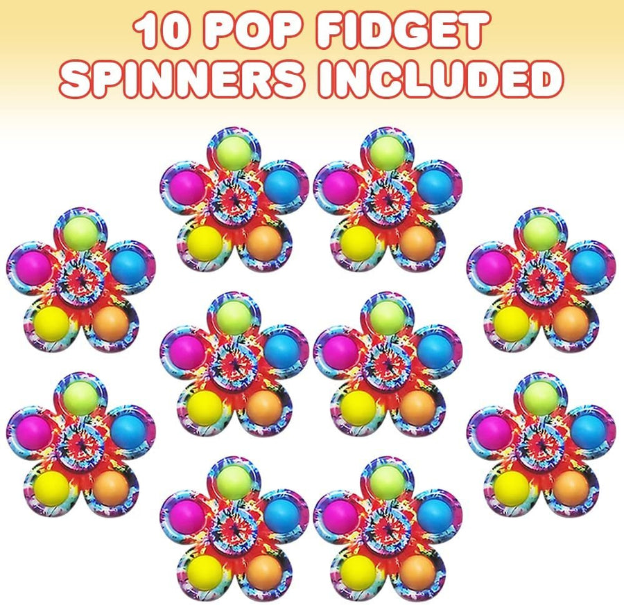 Pop it Fidget Spinners for Kids, Set of 10, Fidget Spinner Pop Its, 2 in 1 Spinner Fidget Toy Pack for Fun Stress Relief, Great as Pop it Party Favors and Goody Bag Stuffers for Kids