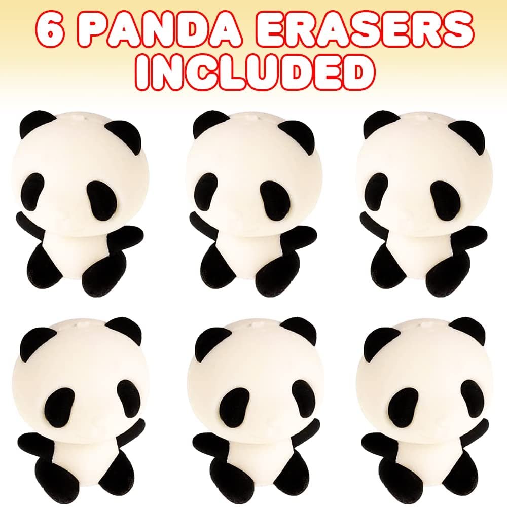 Panda Erasers for Kids, Set of 6, Aesthetic School Supplies for Kids and Classroom Gifts for Students, Great as Pinata Stuffers, Goodie Bag Fillers, and Stationery Party Favors