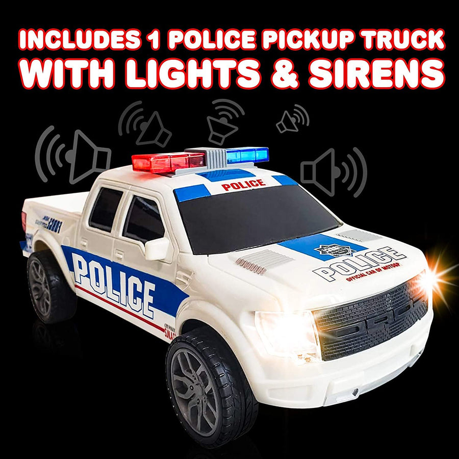 Police Car Pickup Truck with LED Headlights and Sirens, Light-Up Push and Go Police Car Toy, Police Monster Trucks, Toy Trucks for Kids, Toddler Boy, Toy Cars for 2 Year Old Boys
