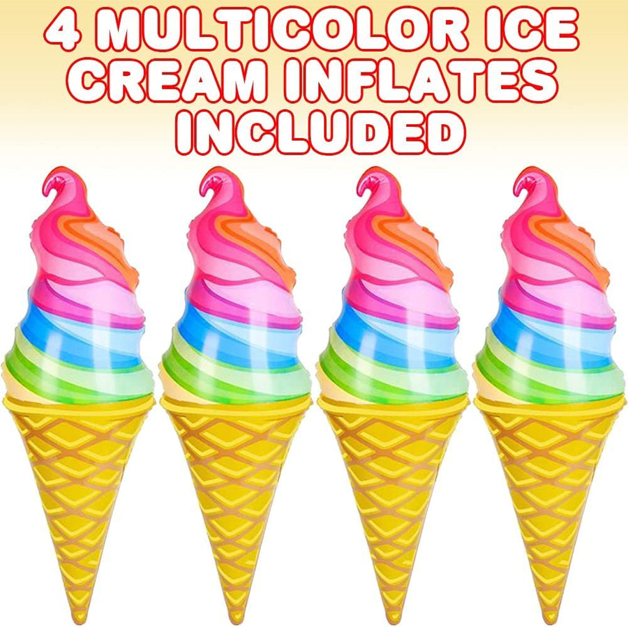 Rainbow Ice Cream Cone Inflates, Set of 4, Inflatable Icecream Toys with Vibrant Colors, Ice Cream Party Decorations, Fun Party Inflates, Kids’ Swimming Pool Toys, 33"es