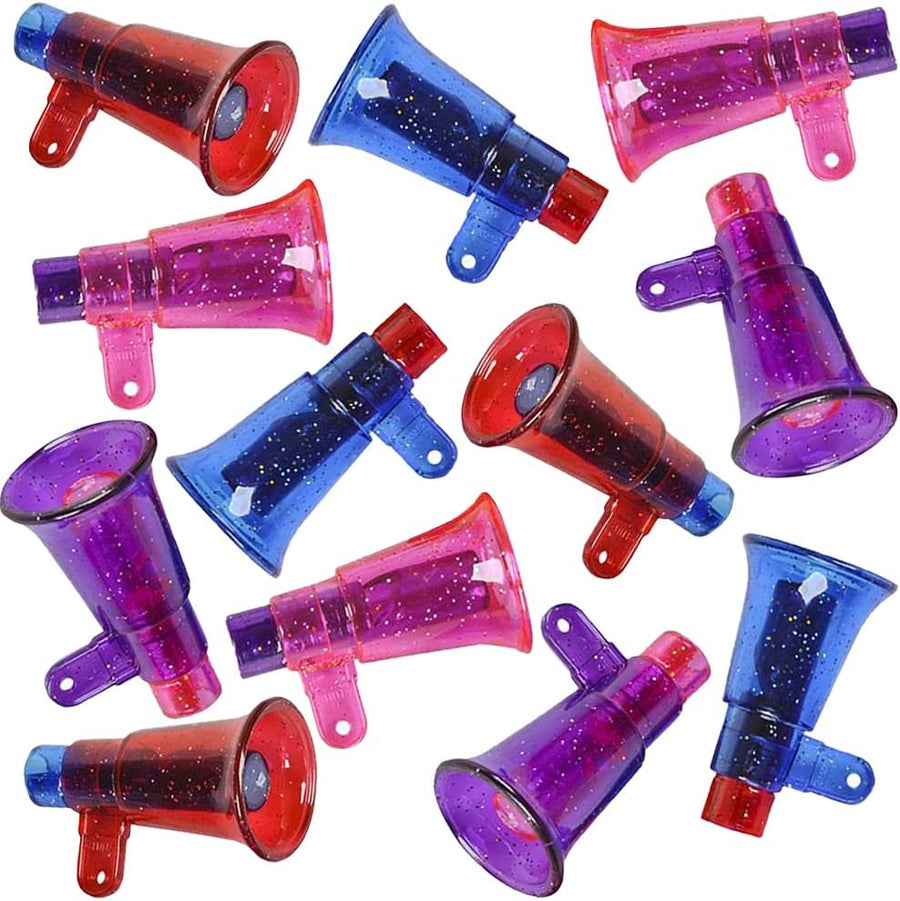 Mini Glitter Megaphone Whistles, Set of 12, High-Quality Plastic Material, Fun Party Noisemaker Toys, Cute Birthday Party Favors, Great Game Prize, Goodie Bag Fillers for Kids