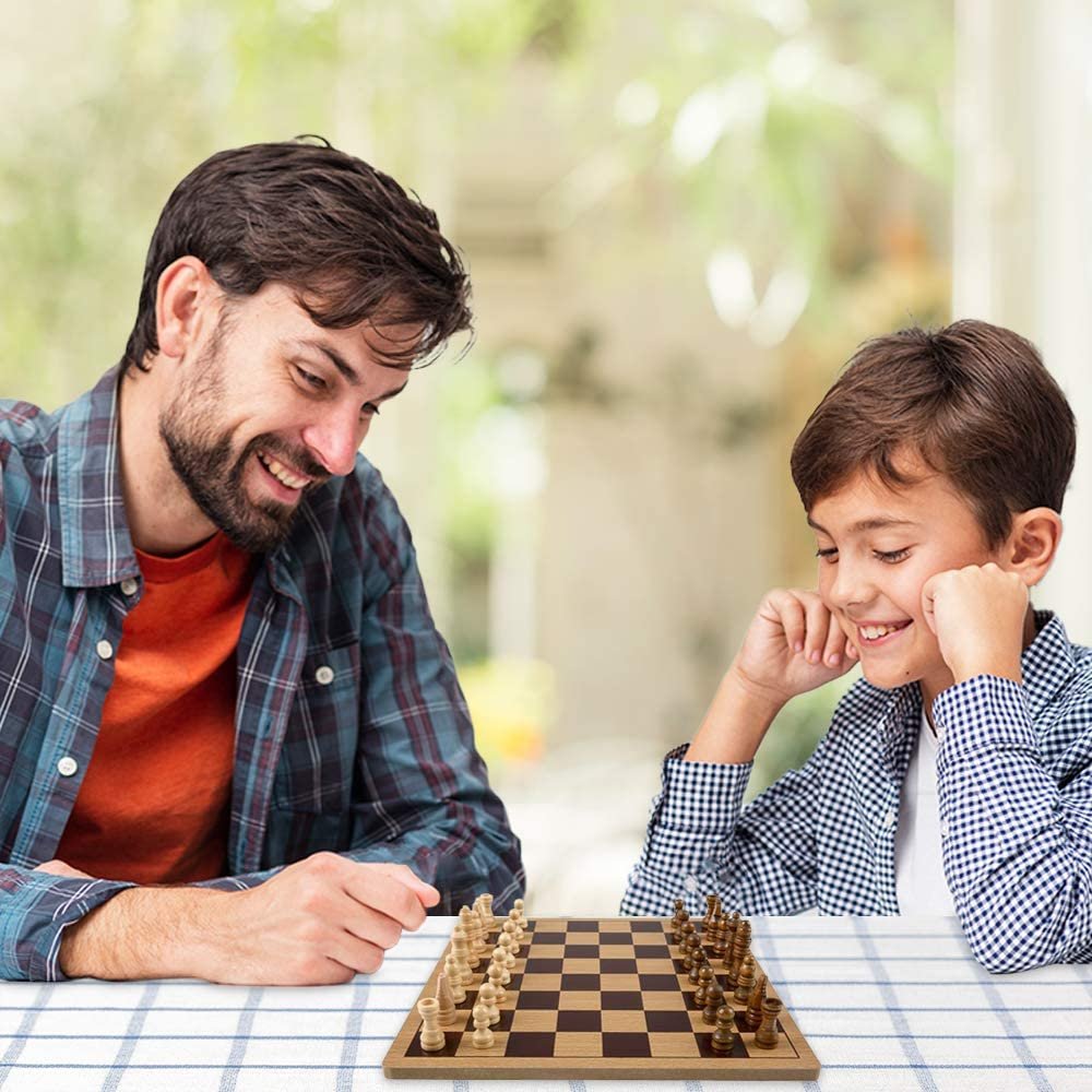 Gamie Wooden Chess Board Game, Wood Family Board Game for Game Night, Indoor Fun and Parties, Develops Logical Thinking and Strategy, Best Gift Idea for Kids