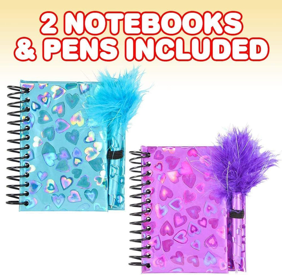 Notebook and Pen Set for Kids, Set of 2, Feather-Tipped Pen and Small Glittery Note Pad with Loop Pen Holder Per Set, Fun Stationery Party Favors, Goodie Bag Fillers, Teacher Rewards