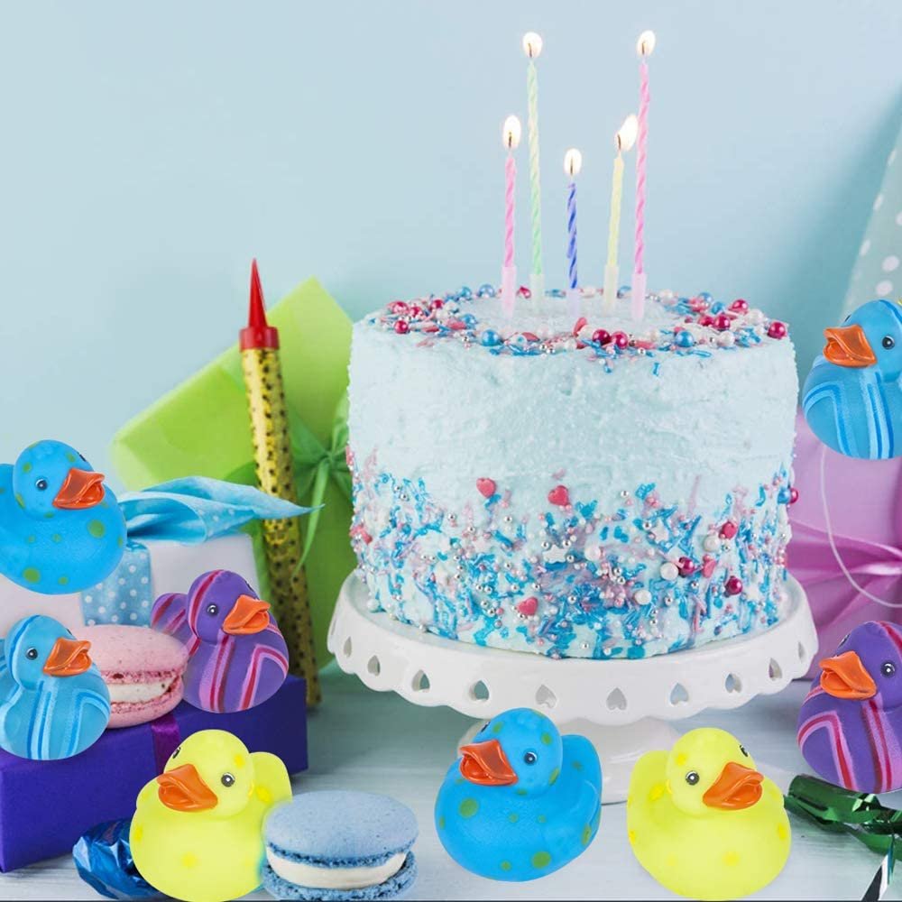 Multicolored Pattern Rubber Duckies for Kids, Pack of 12 Cute Duck Bath Tub Pool Toys, Fun Carnival Supplies, Birthday Party Favors for Boys and Girls