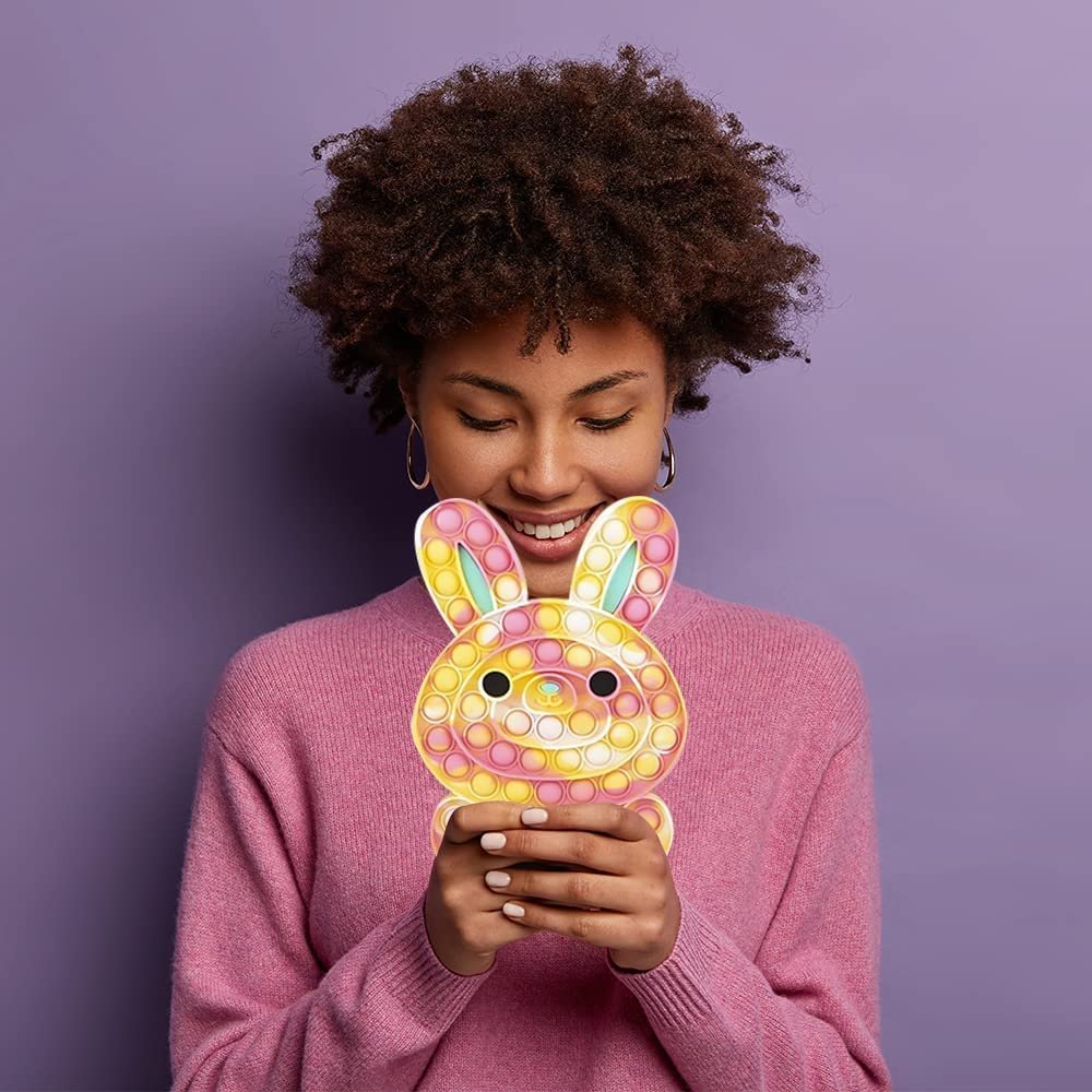 Easter Bunny Jumbo Pop it Fidget Toy, 1 Piece, 11" Fidget Popper for Fun Stress Relief, Easter Egg Hunt Toy, Easter Basket Stuffer, and Themed Party Favor for Boys and Girls