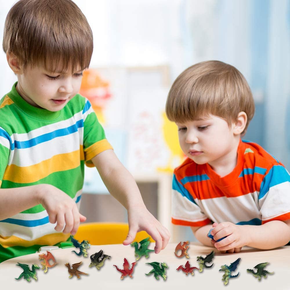 Mini Dragons, Pack of 24, Colorful Assorted Designs, Dragon Figurines Party Favors, Piñata Fillers, Cake and Cupcake Toppers, Stocking Stuffers, Toys for Boys and Girls Ages 3+