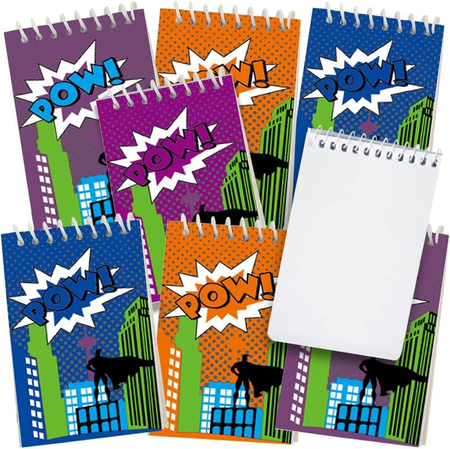 Mini Superhero Notebooks, Pack of 12, Small Comic Inspired Spiral Notepads, Cute Stationery Supplies for School and Office, Fun Birthday Party Favors, Goodie Bag Fillers for Kids