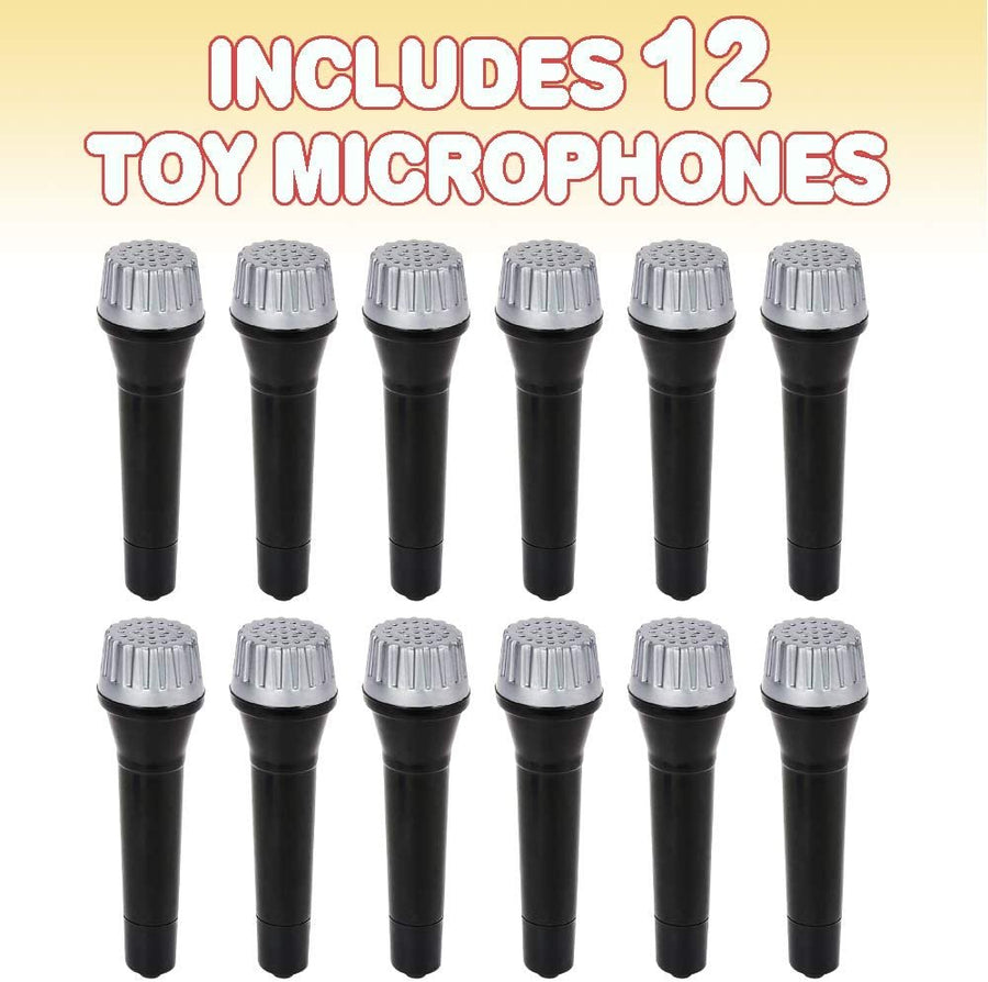 5.5" Toy Microphone Set for Kids - 12 Count - Pretend Play Plastic Mics for Karaoke Fun - Stage or Costume Prop - Birthday Party Favors, Goody Bag Fillers for Boys, Girls, Toddlers