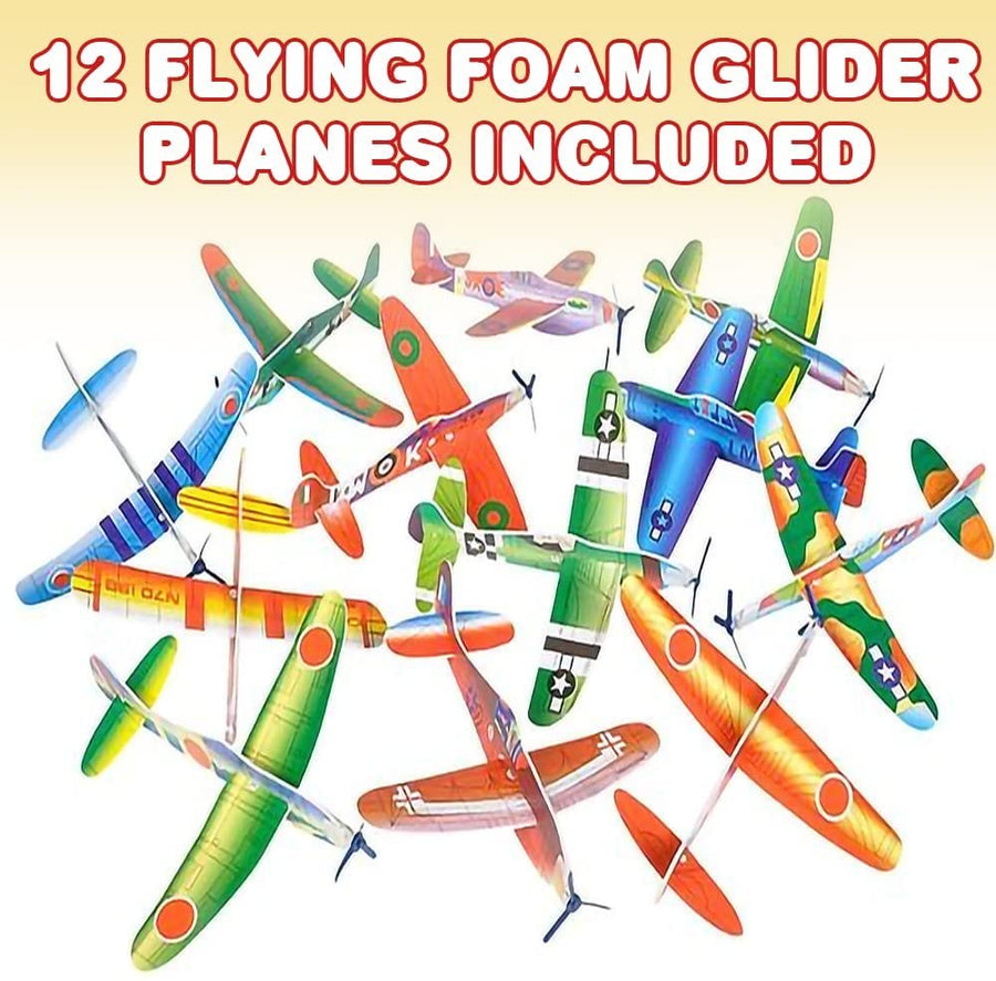 Foam Flying Glider Planes for Kids, Set of 12, Lightweight Planes with Various Designs, Individually Packed Airplanes, Fun Birthday Party Favors, Goodie Bag Fillers for Boys & Girls