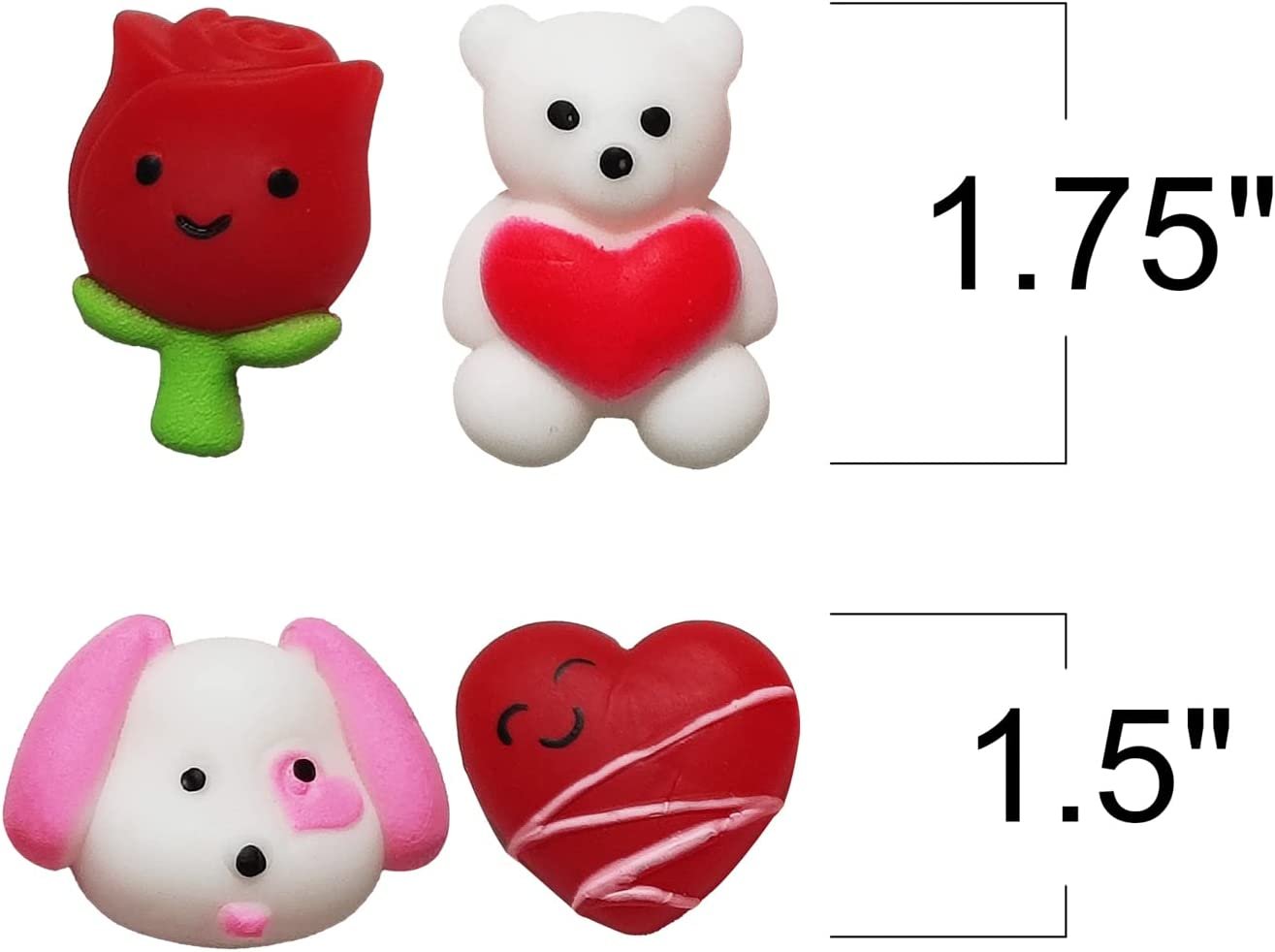 Mini Valentines Day Squishy Toys, 12 Cute Designs, Stress Relief Toys - Set of 48