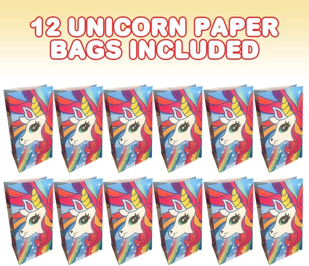 Unicorn Party Favor Bags, Pack of 12, Unicorn Themed Goodie Gift Paper Bags, Durable Treat Bags, Unicorn Party Supplies and Favors for Birthday, Baby Shower, Holiday Goodies
