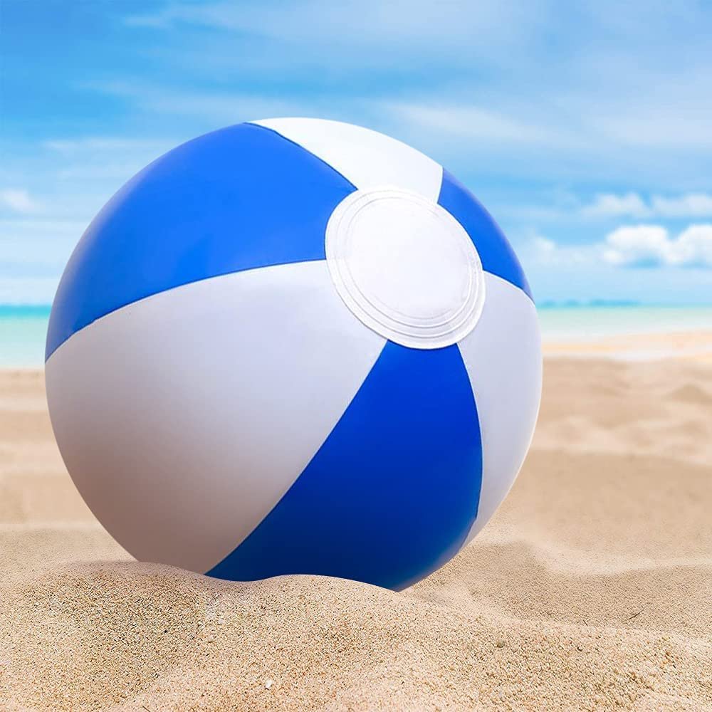 16" Blue & White Beach Balls for Kids, Pack of 12, Inflatable Summer Toys for Boys and Girls, Decorations for Hawaiian, Beach, and Pool Party, Beach Ball Party Favors