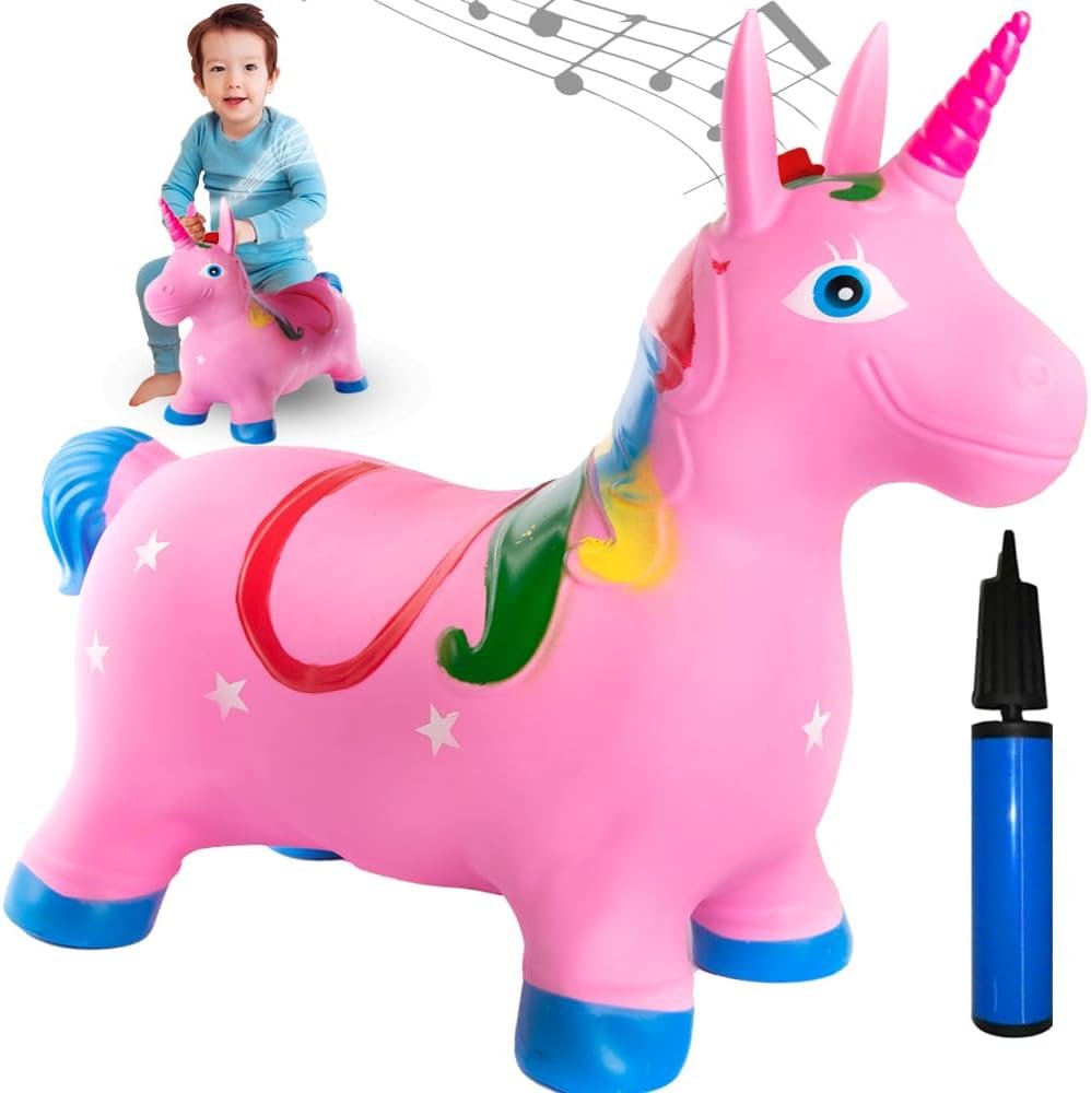 Bouncy Pony Hopper with Music, Ride on Rubber Horse for Active