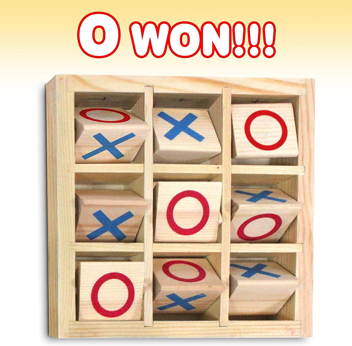 Gamie Wooden Tic-Tac-Toe Game, Small Travel Game with Fixed Spinning Pieces, Classic Wood Game for Kids, Fun Indoor Game Night Activity for Boys and Girls