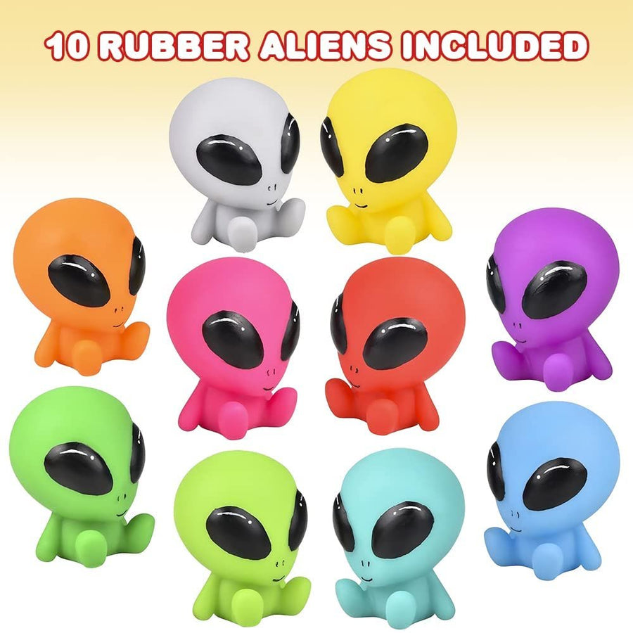 Rubber Galactic Aliens, Set of 10, Alien Toys for Kids in Assorted Colors, Great as Outer Space Party Favors, Bath Toys for Kids, Swimming Pool Toys, and Office Desk Decorations