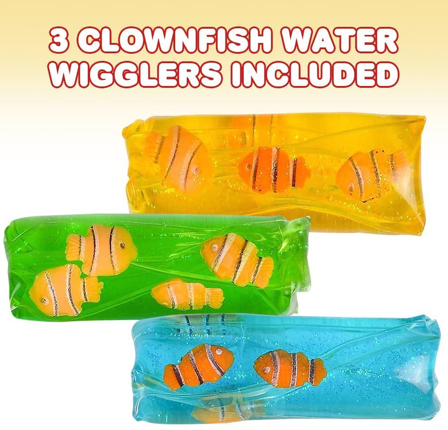 Clownfish Water Wigglers, Set of 3, Fidget Toys for Kids with Clown Fish Figurines and Glitter Inside, Stress Relief Toys for Boys and Girls, Unique Party Favors for Children