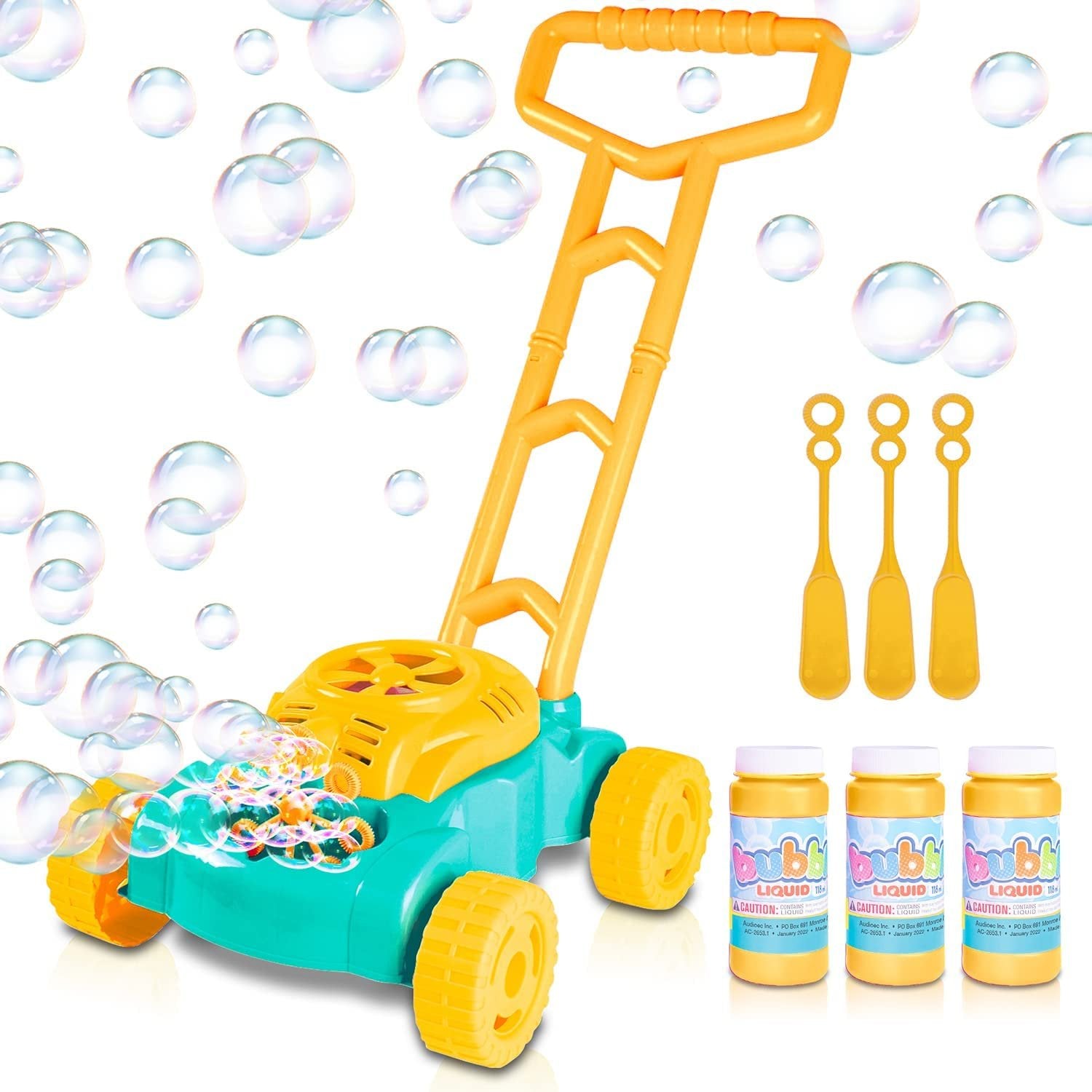 Bubble Lawn Mower for Kids, Electronic Outdoor Push Bubble Blower with Refills