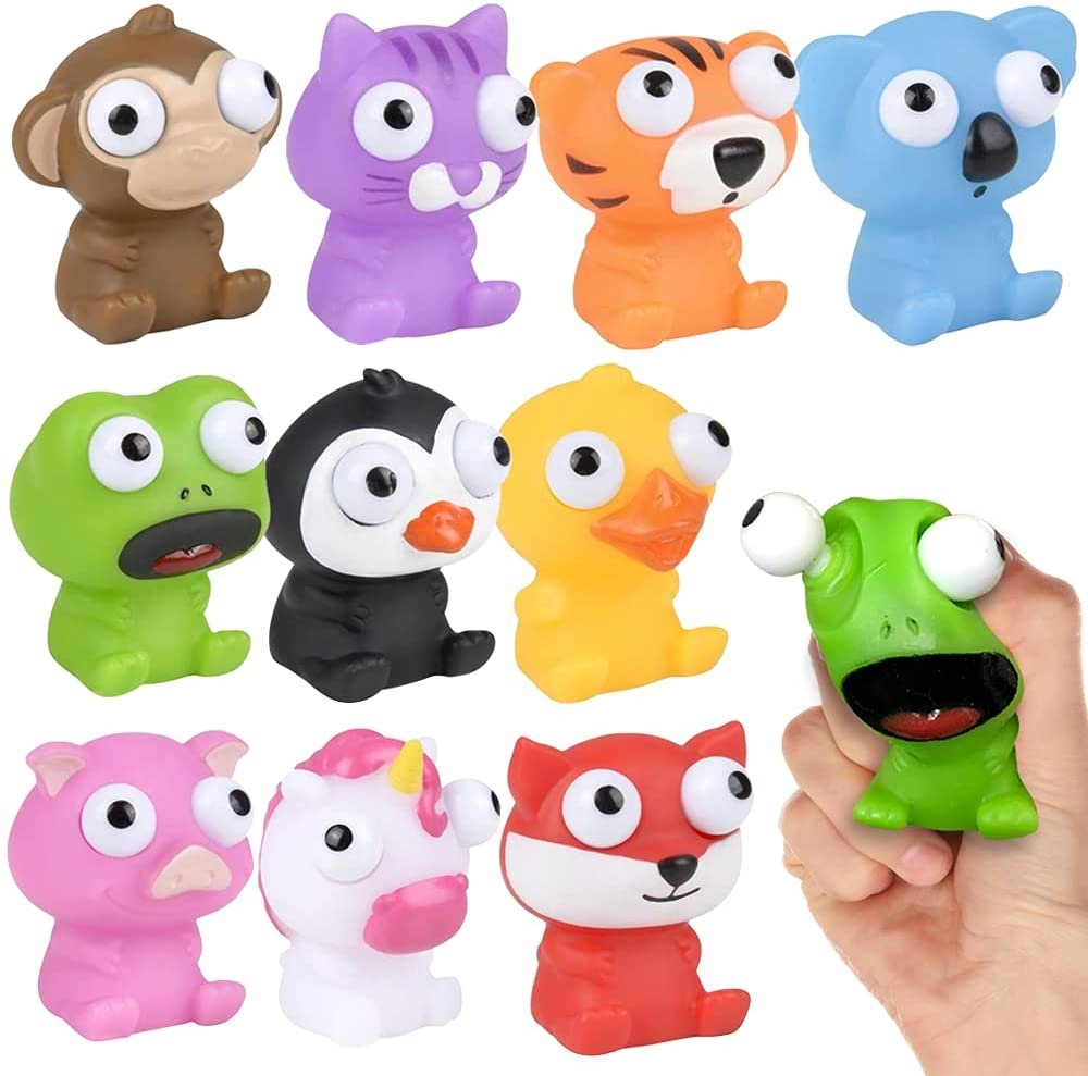 Squeezy Stress Relief Toy Animal with Pop Out Eyes for Kids, Set of 20