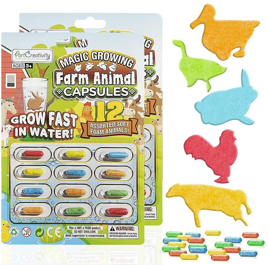 Magic Growing Farm Animal Capsules, 2 Packs with 12 Expanding Animal Capsules Each, Grow in Water, Cute Color and Design Variety, Kids’ Birthday Party Favors, Contest Prize or Gift Idea
