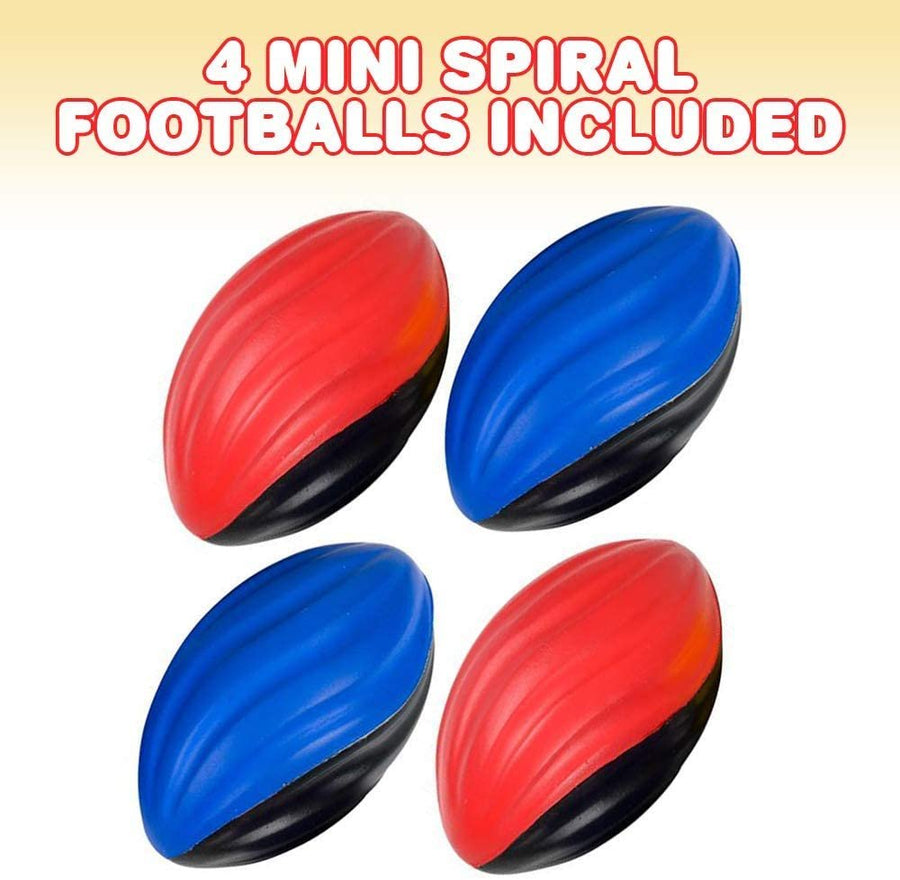 Flying Maze Two-Toned Mini Spiral Footballs for Kids, Set of 4, Fun Foam Sports Toys for Outdoors, Indoors, Pool, Picnic, Camping, Beach, Sports Party Favors for Boys and Girls